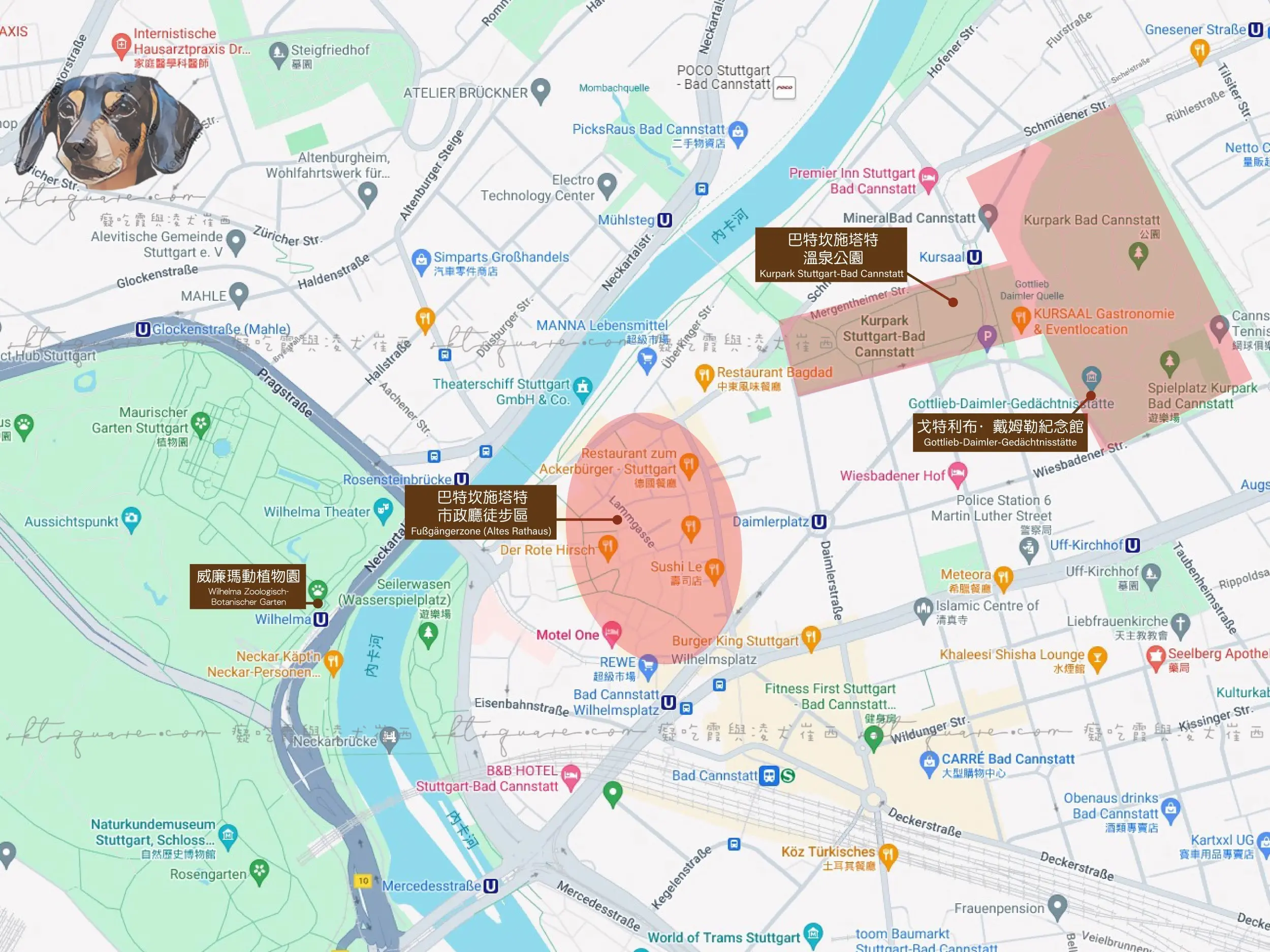 斯圖加特 景點地圖 巴特坎施塔特區 / Stuttgart Bad Cannstatt attractions map